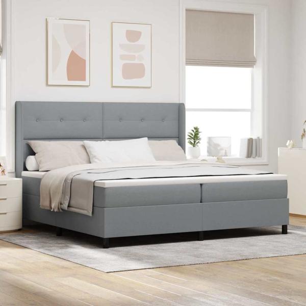 ARDEBO.de - LED Boxspringbett mit Kopfteil Hellgrau 200 x 200 cm Stoff