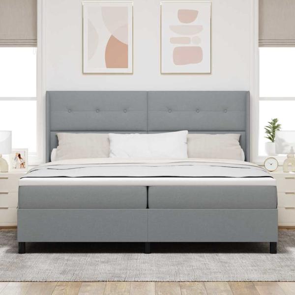 LED Boxspringbett mit Kopfteil Hellgrau 200 x 200 cm Stoff