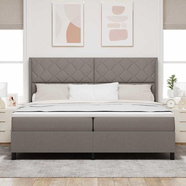LED Boxspringbett mit Kopfteil Taupe 200 x 200 cm Stoff