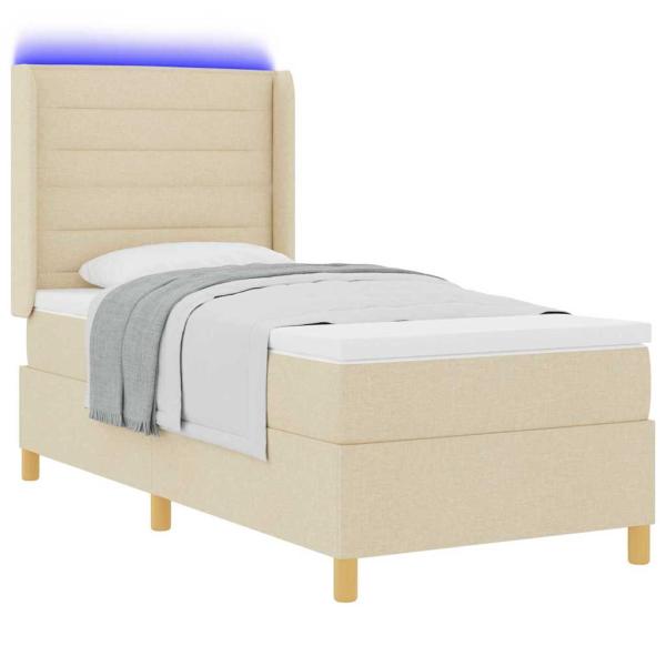 Boxspringbett mit LED-Lichtleisten Creme 80 x 200 cm Stoff