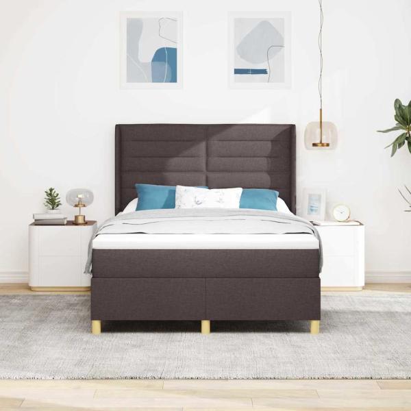 Boxspringbett mit LED-Lichtleisten Braun 140 x 200 cm Stoff