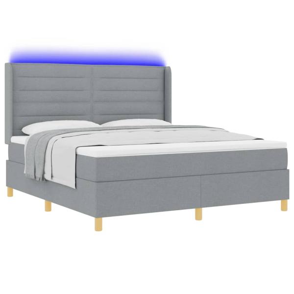 Boxspringbett mit LED-Lichtleisten Hellgrau 180 x 200 cm Stoff