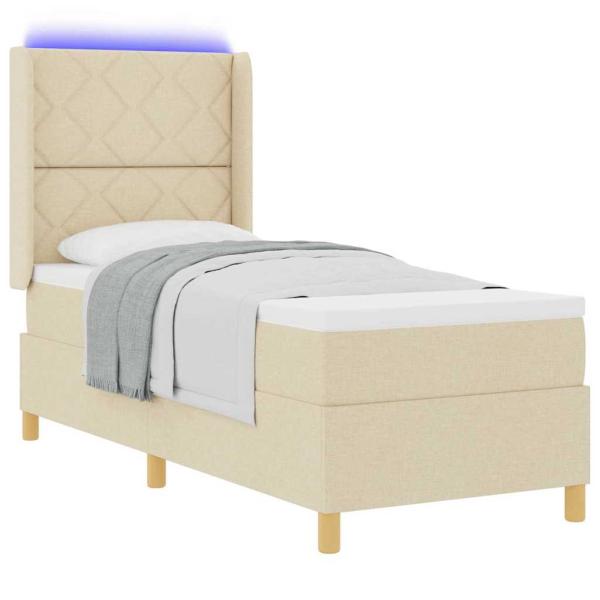 Boxspringbett mit LED-Lichtleisten Creme 80 x 200 cm Stoff