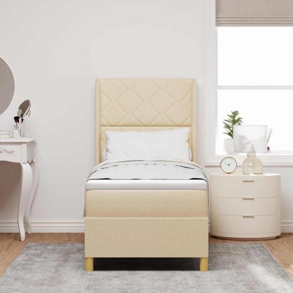 Boxspringbett mit LED-Lichtleisten Creme 80 x 200 cm Stoff