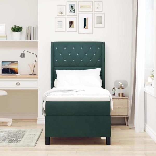 Boxspringbett mit Matratze mit LED Dunkelgrün 80 x 200 cm Samt