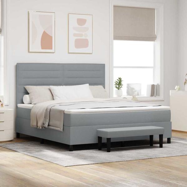 ARDEBO.de - Boxspringbett mit Kopfteil Hellgrau 180 x 200 cm Stoff