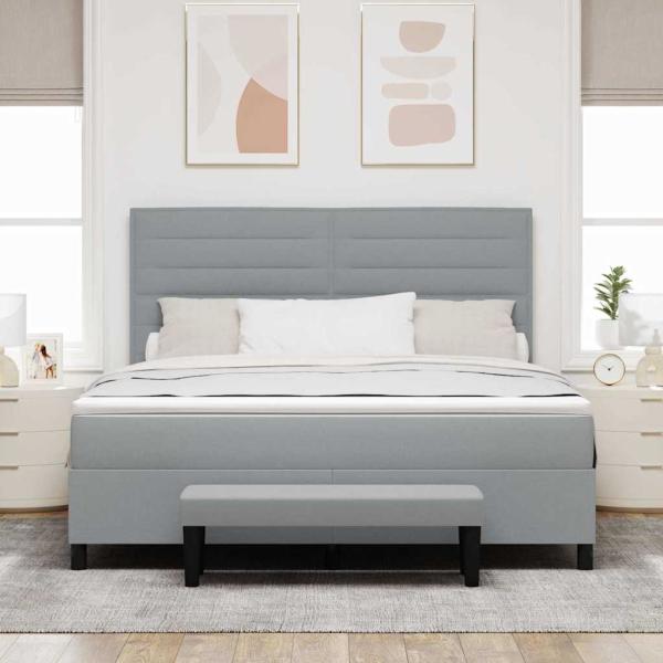 Boxspringbett mit Kopfteil Hellgrau 180 x 200 cm Stoff