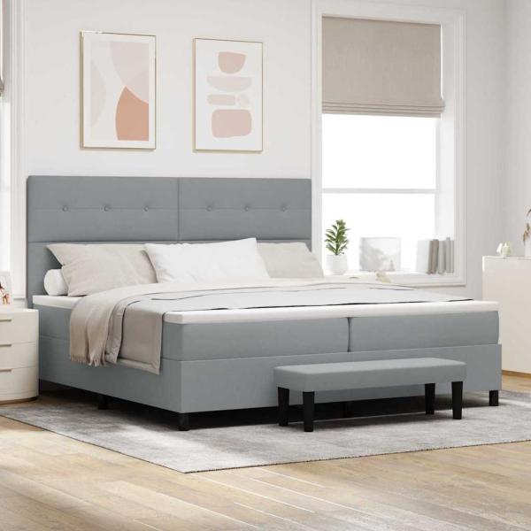 ARDEBO.de - Boxspringbett mit Kopfteil Hellgrau 200 x 200 cm Stoff
