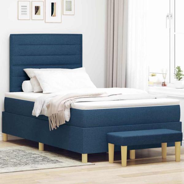 ARDEBO.de - Boxspringbett mit Kissen mit Kopfteil Blau 190 x 120 cm Stoff