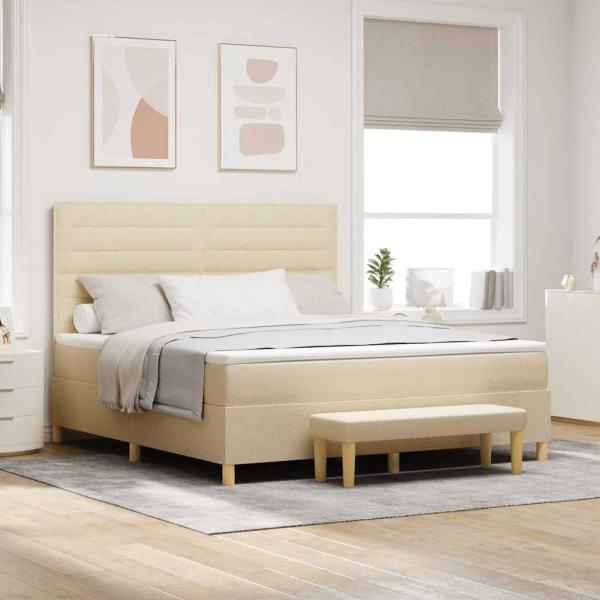 ARDEBO.de - Boxspringbett mit Kopfteil Creme 200 x 180 cm Stoff