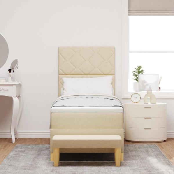 Boxspringbett mit Kissen mit Kopfteil Creme 200 x 80 cm Stoff