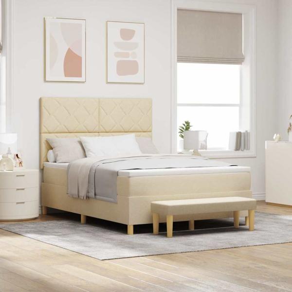 ARDEBO.de - Boxspringbett mit Kissen mit Kopfteil Creme 200 x 160 cm Stoff