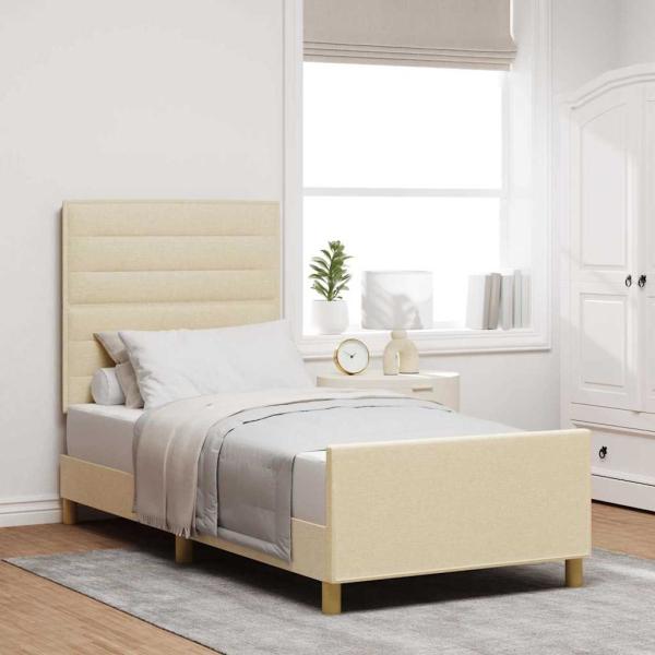 ARDEBO.de - Bettgestell mit Kopfteil Creme 90 x 190 cm Stoff