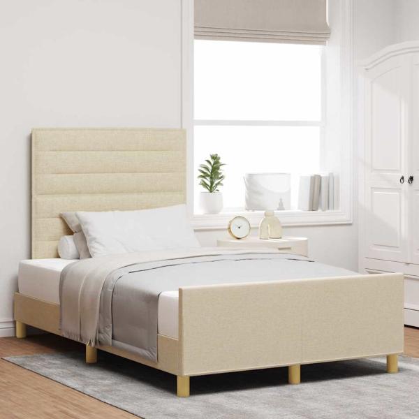 ARDEBO.de - Bettgestell mit Kopfteil Creme 120 x 200 cm Stoff