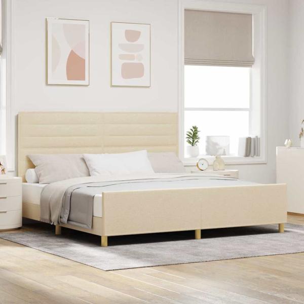 ARDEBO.de - Bettgestell mit Kopfteil Creme 200 x 200 cm Stoff