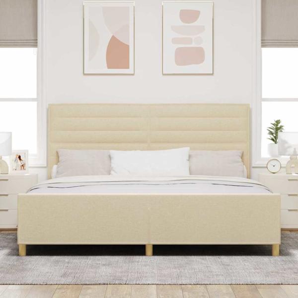 Bettgestell mit Kopfteil Creme 200 x 200 cm Stoff