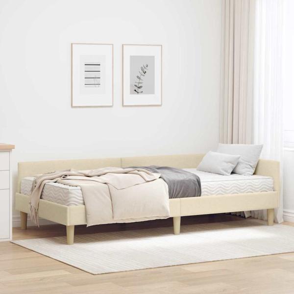 ARDEBO.de - Eckbettgestell mit Matratze 2 stk. Creme 90 x 190 cm Stoff