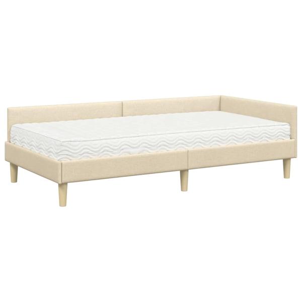 Eckbettgestell mit Matratze 2 stk. Creme 90 x 190 cm Stoff