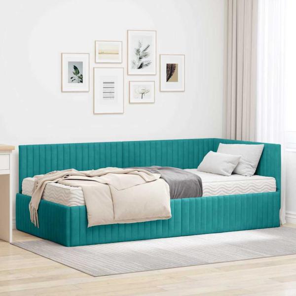 ARDEBO.de - Eckbettgestell mit Matratze 2 stk. Türkis 100 x 200 cm Samt