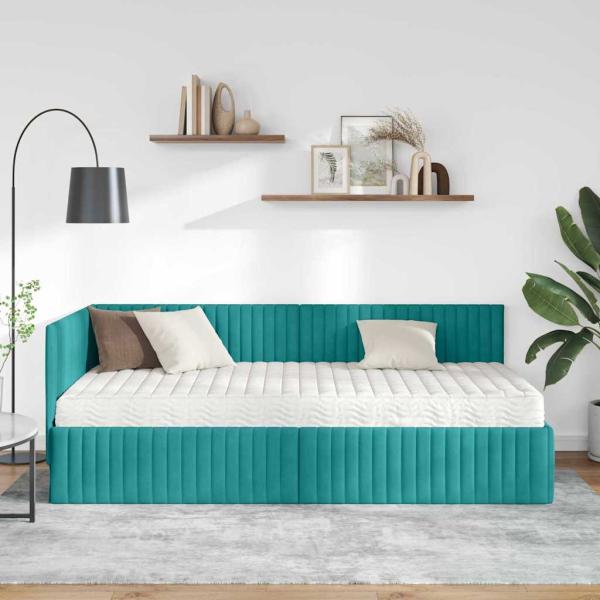 Eckbettgestell mit Matratze 2 stk. Türkis 100 x 200 cm Samt