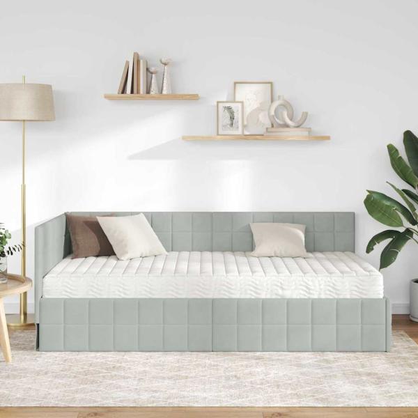 Eckbettgestell mit Matratze 2 stk. Hellgrau 90 x 190 cm Samt