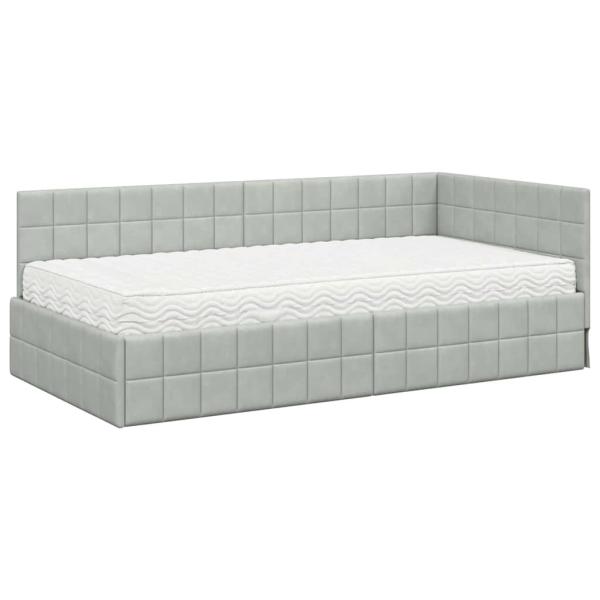 Eckbettgestell mit Matratze 2 stk. Hellgrau 90 x 190 cm Samt