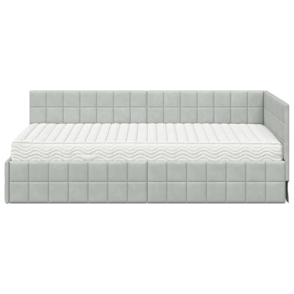 Eckbettgestell mit Matratze 2 stk. Hellgrau 90 x 190 cm Samt