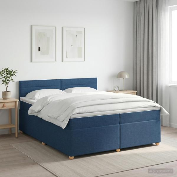 ARDEBO.de - Boxspringbett mit Matratze mit Kopfteil Blau 200 x 200 cm Stoff