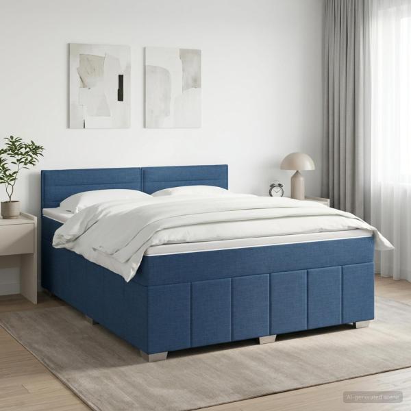 ARDEBO.de - Boxspringbett mit Matratze mit Kopfteil Blau 140 x 200 cm Stoff