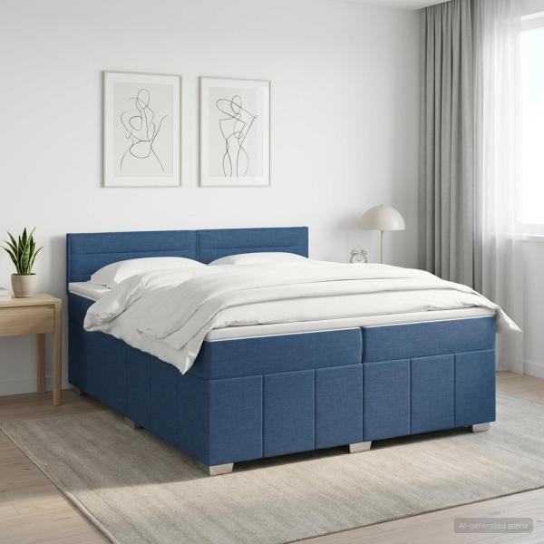 ARDEBO.de - Boxspringbett mit Matratze mit Kopfteil Blau 200 x 200 cm Stoff