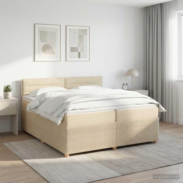 ARDEBO.de - Boxspringbett mit Matratze Creme 200 x 200 cm Stoff