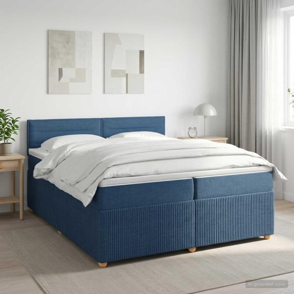 ARDEBO.de - Boxspringbett mit Matratze mit Kopfteil Blau 200 x 200 cm Stoff