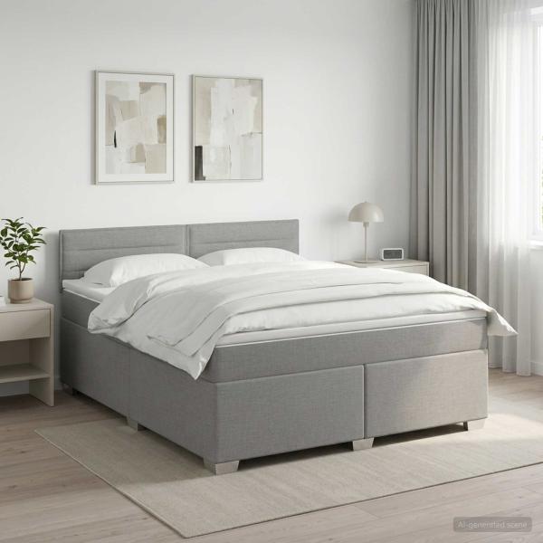 Boxspringbett mit Matratze und LED Hellgrau 160 x 200 cm Stoff
