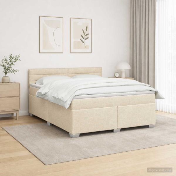 ARDEBO.de - Boxspringbett mit Matratze und LED Creme 180 x 200 cm Stoff