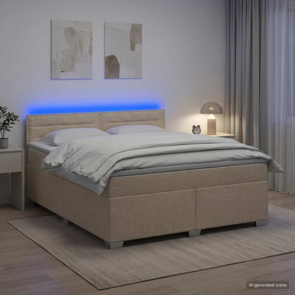 Boxspringbett mit Matratze und LED Creme 180 x 200 cm Stoff