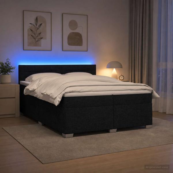ARDEBO.de - Boxspringbett mit Matratze und LED Schwarz 200 x 200 cm Stoff