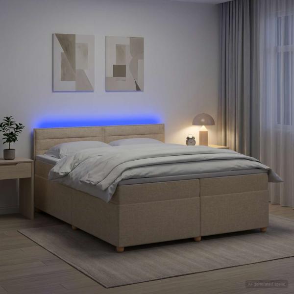 ARDEBO.de - Boxspringbett mit Matratze Creme 200 x 200 cm Stoff