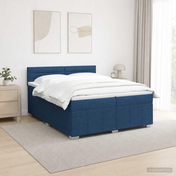 ARDEBO.de - Boxspringbett mit Matratze mit Kopfteil Blau 200 x 200 cm Stoff