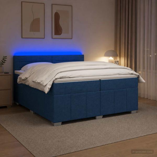 Boxspringbett mit Matratze mit Kopfteil Blau 200 x 200 cm Stoff