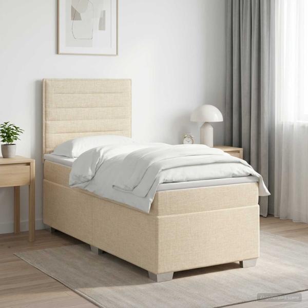 ARDEBO.de - Boxspringbett mit Matratze mit Kopfteil Creme 80 x 200 cm Stoff