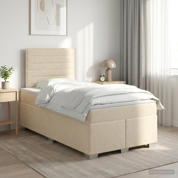ARDEBO.de - Boxspringbett mit Matratze Creme 120 x 200 cm Stoff