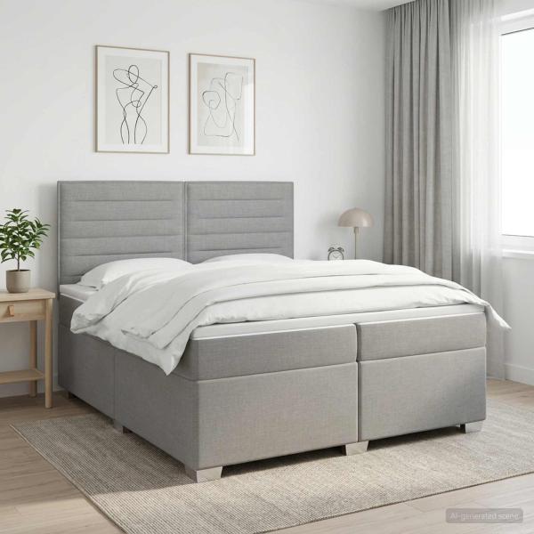 ARDEBO.de - Boxspringbett mit Matratze Hellgrau 200 x 200 cm Stoff