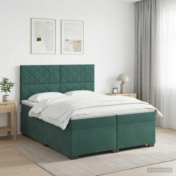 ARDEBO.de - Boxspringbett mit Matratze Dunkelgrün 200 x 200 cm Samt