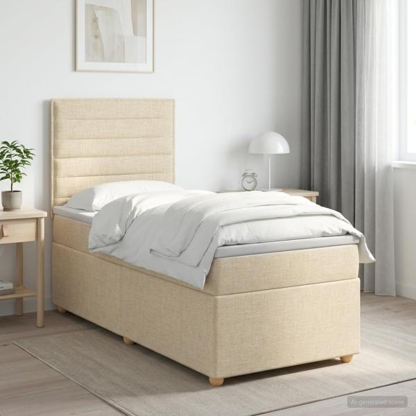 ARDEBO.de - Boxspringbett mit Matratze mit Kopfteil Creme 80 x 200 cm Stoff