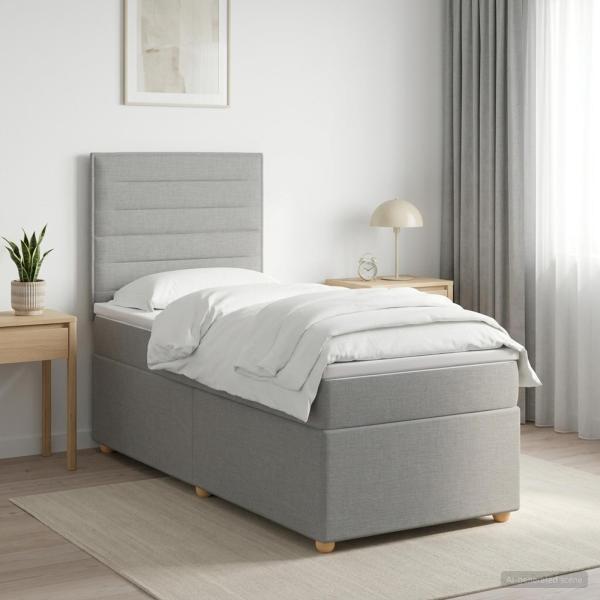 ARDEBO.de - Boxspringbett mit Matratze Hellgrau 90 x 200 cm Stoff