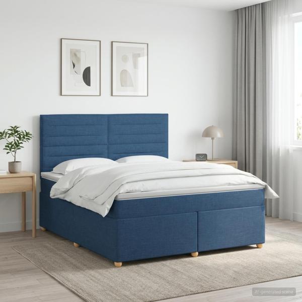 ARDEBO.de - Boxspringbett mit Matratze mit Kopfteil Blau 140 x 200 cm Stoff