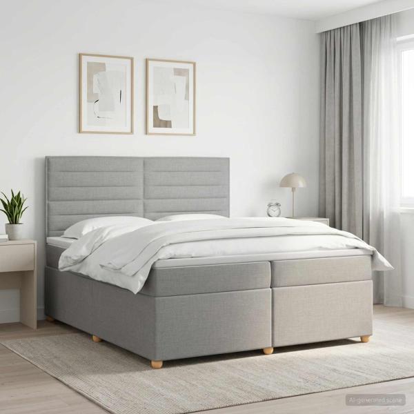 ARDEBO.de - Boxspringbett mit Matratze Hellgrau 200 x 200 cm Stoff