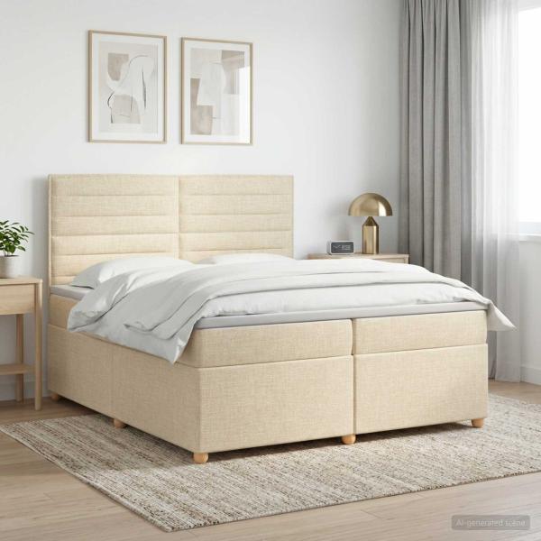 ARDEBO.de - Boxspringbett mit Matratze Creme 200 x 200 cm Stoff
