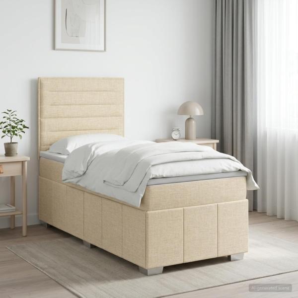 ARDEBO.de - Boxspringbett mit Matratze Creme 100 x 200 cm Stoff