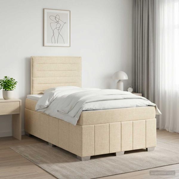 ARDEBO.de - Boxspringbett mit Matratze Creme 120 x 190 cm Stoff